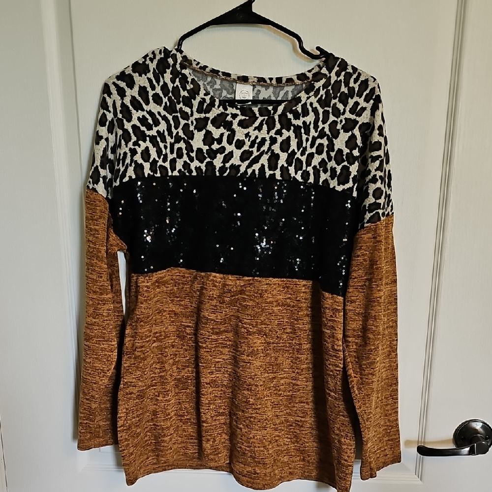 Chic Leopard and Sequin Colorblock Sweatshirt